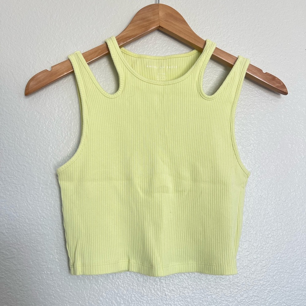 American Eagle Outfitters Light Yellow Ribbed Cutout Crop Top